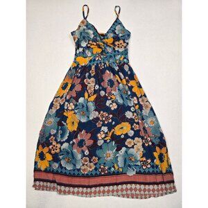 Angie Womens Floral Sleeveless Boho Maxi Dress S 100% Rayon Made In India